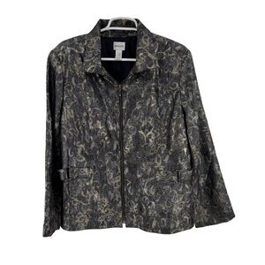 Chico's Gold Black silver Casual zip front lined jacket blazer metallic XL 3